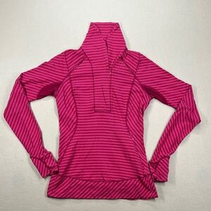 Lululemon Striped Pullover Quarter Zip Cranberry Think Fast